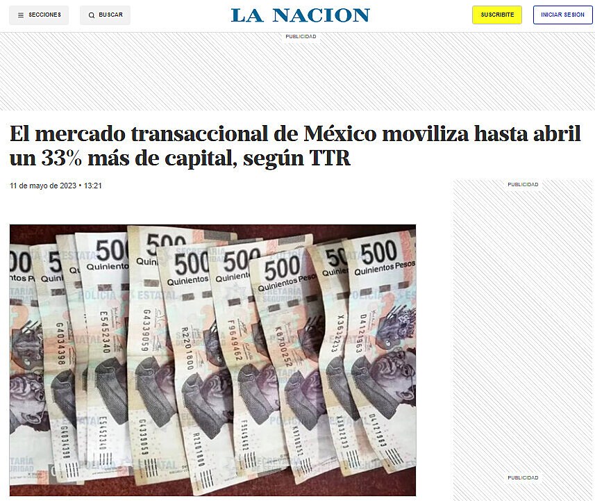 El mercado transaccional de Mxico moviliza hasta abril un 33% ms de capital, segn TTR